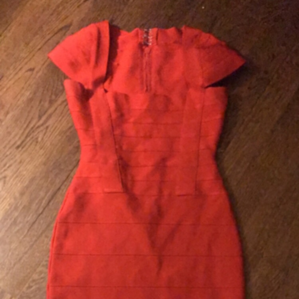 No brand red cap sleeve body con bandage dress